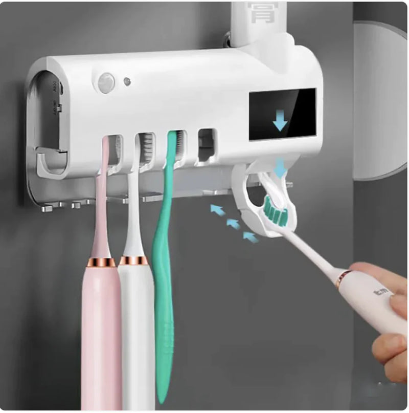 UV Toothbrush Sterilizer & Automatic Toothpaste Squeezer Rack